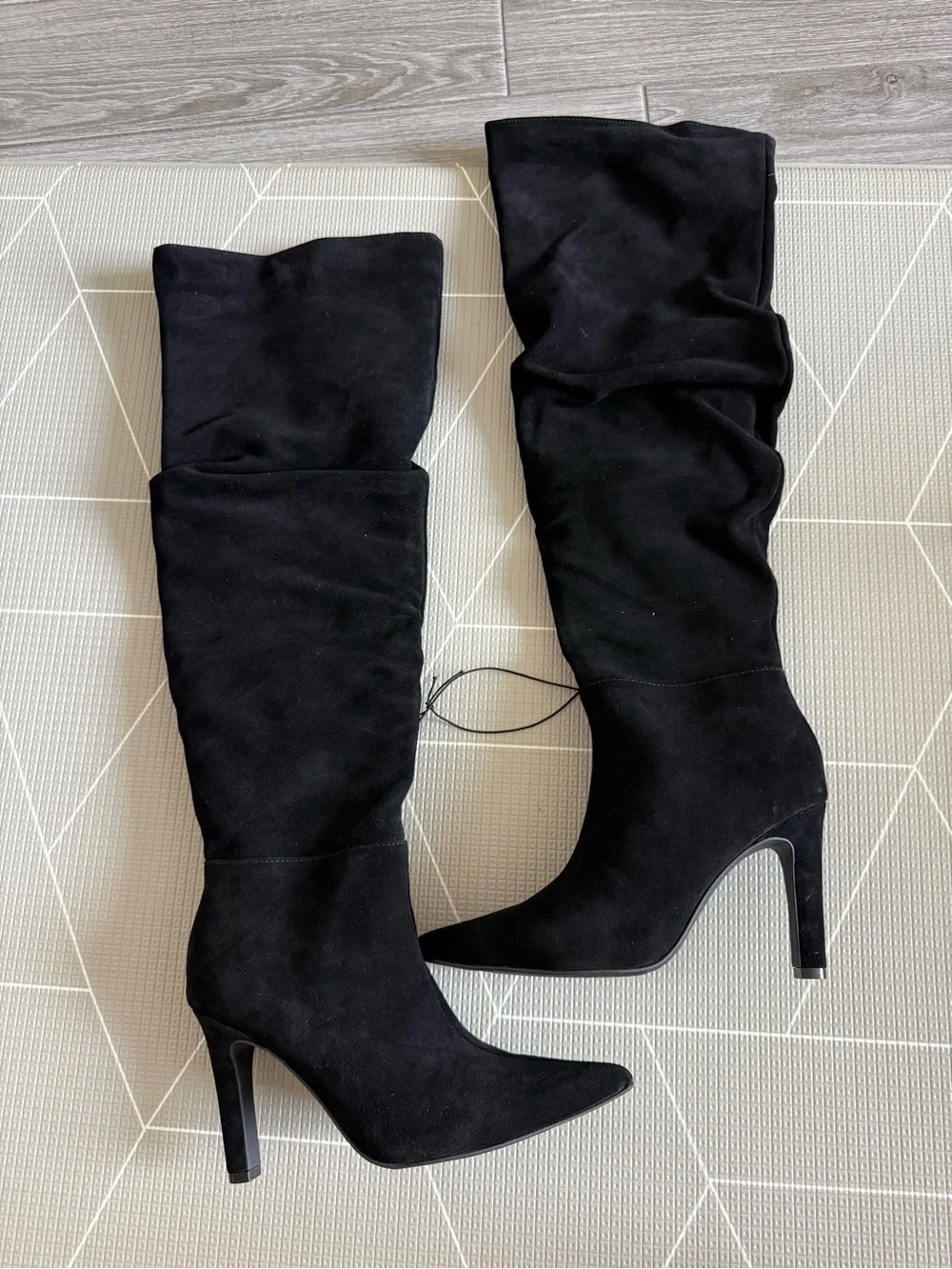 Genuine Suede Black Over-the-Knee Pointed Toe Stiletto Boots OATLIN,Slouchy•NWT